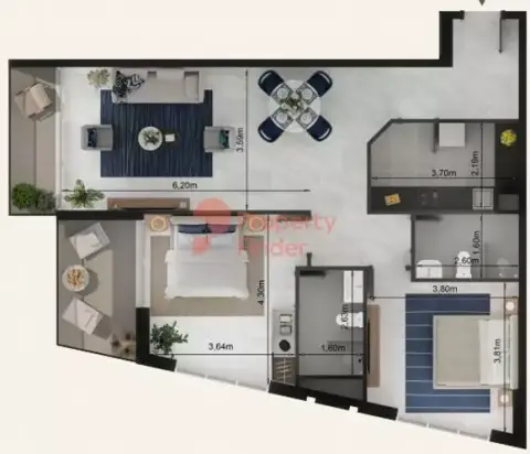 Plattegrond van 2 slaapkamers in Supreme Residence