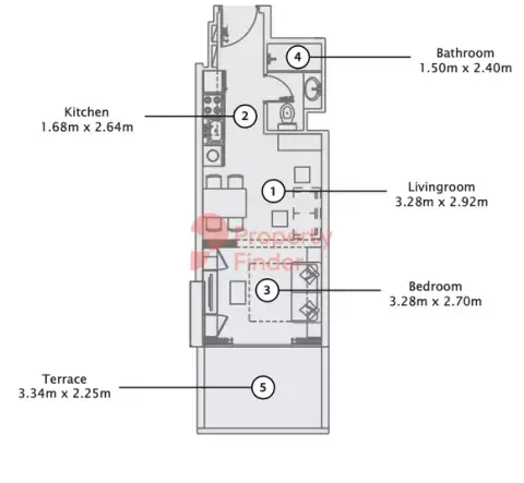 Plattegrond van 1 slaapkamer in Azizi Riviera 32