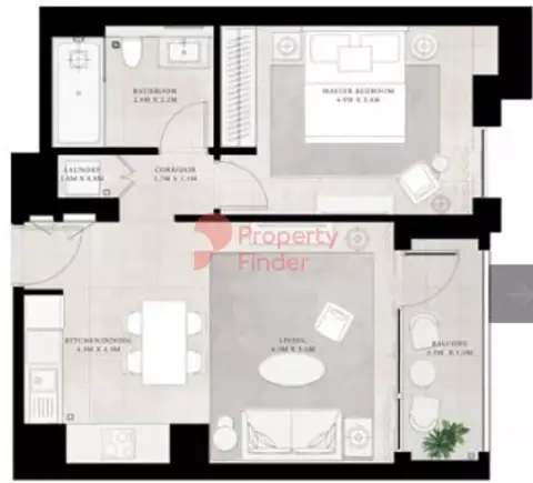Plattegrond van 1 slaapkamer in Vida Residences Creek Beach