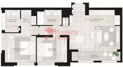Plattegrond van 2 slaapkamers in Vida Residences Creek Beach