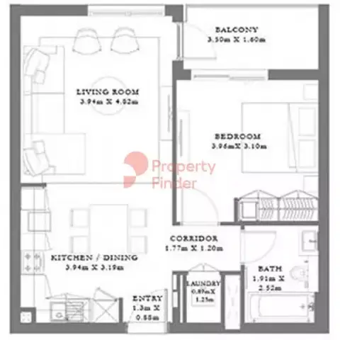 Plattegrond van 1 slaapkamer in Seagate