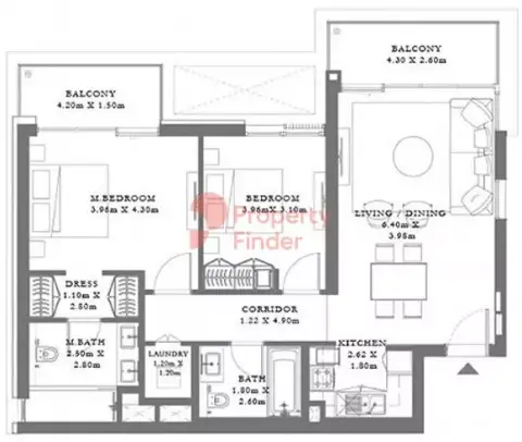 Plattegrond van 2 slaapkamers in Seagate