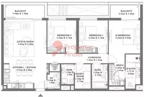 Plattegrond van 3 slaapkamers in Seagate
