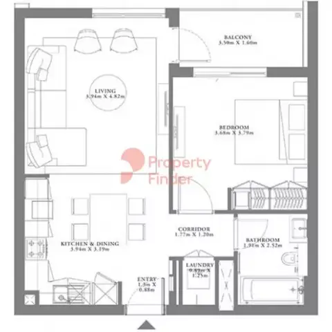 Plattegrond van 1 slaapkamer in Seagate