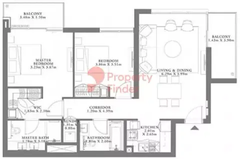 Plattegrond van 2 slaapkamers in Seagate