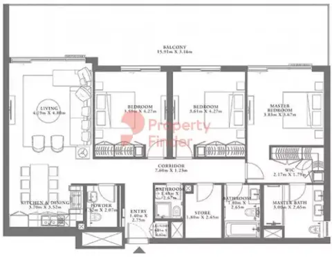 Plattegrond van 3 slaapkamers in Seagate