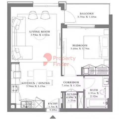 Plattegrond van 1 slaapkamer in Seagate