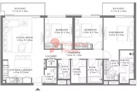 Plattegrond van 3 slaapkamers in Seagate