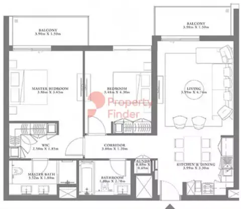 Plattegrond van 2 slaapkamers in Seagate