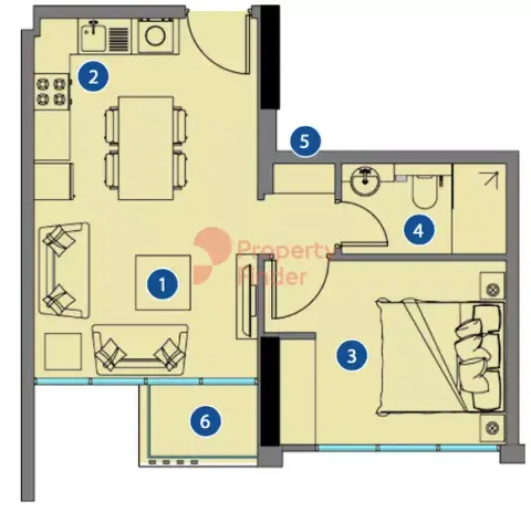 Plattegrond van 1 slaapkamer in Azizi Riviera 8