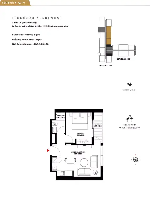 Plattegrond van 1 slaapkamer in Sobha Creek Vistas Reserve