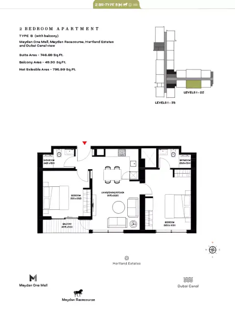 Plattegrond van 2 slaapkamers in Sobha Creek Vistas Reserve