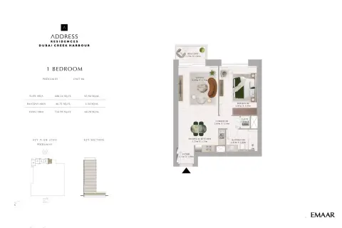 Plattegrond van 1 slaapkamer in Palace Residences - Dubai Creek Harbour