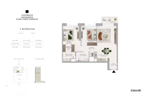 Plattegrond van 2 slaapkamers in Palace Residences - Dubai Creek Harbour