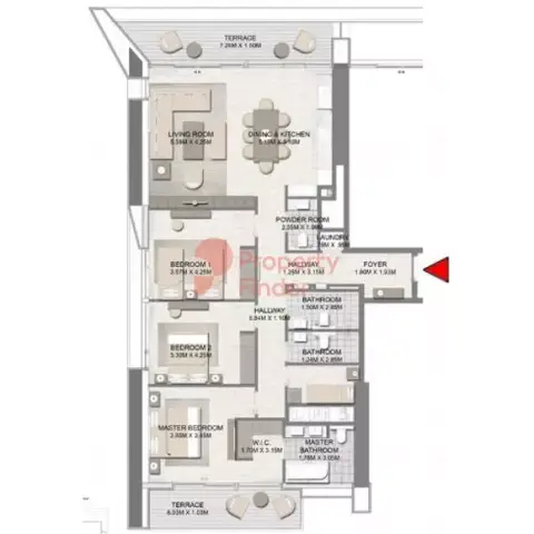 Plattegrond van 3 slaapkamers in Palace Residences - Dubai Creek Harbour