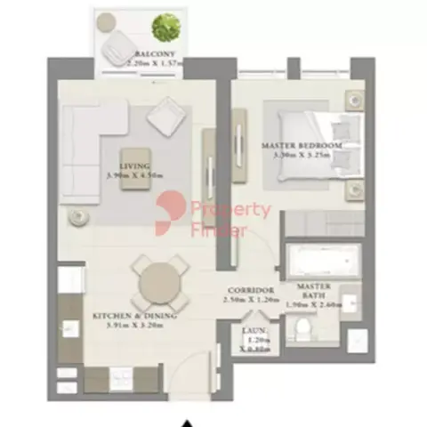 Plattegrond van 1 slaapkamer in Creek Crescent