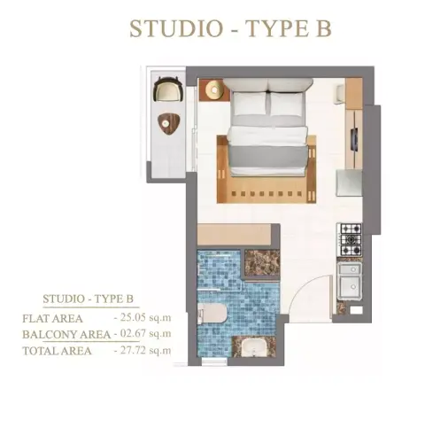 Plattegrond van Studio in Arabian Gate 1 By Time Properties