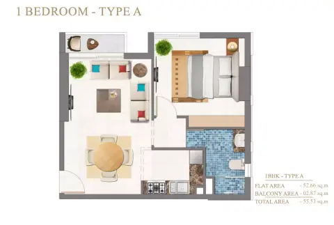 Plattegrond van 1 slaapkamer in Arabian Gate 1 By Time Properties
