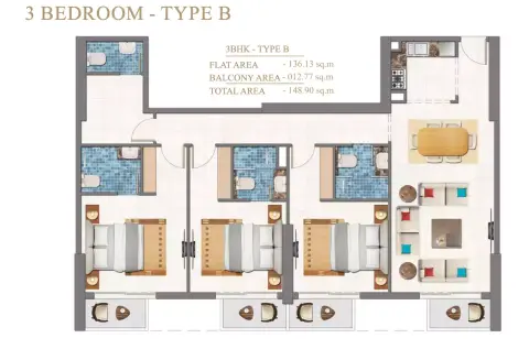 Plattegrond van 3 slaapkamers in Arabian Gate 1 By Time Properties