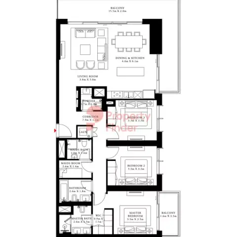 Plattegrond van 3 slaapkamers in Beach Isle