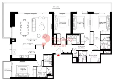Plattegrond van 4 slaapkamers in Beach Isle