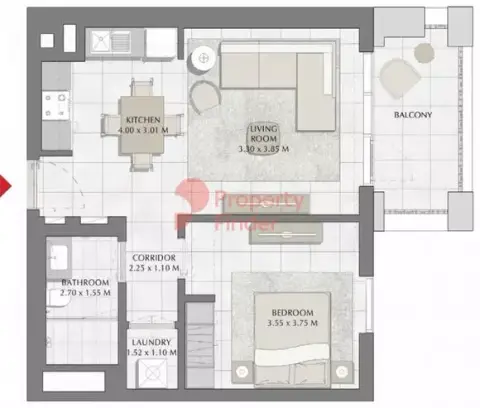 Plattegrond van 1 slaapkamer in Creek Beach Surf