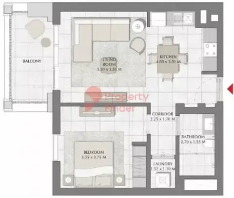 Plattegrond van 1 slaapkamer in Creek Beach Surf