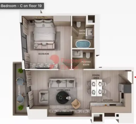 Plattegrond van 1 slaapkamer in Marina Star Residences