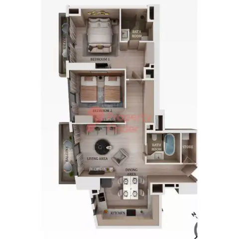 Plattegrond van 2 slaapkamers in Marina Star Residences