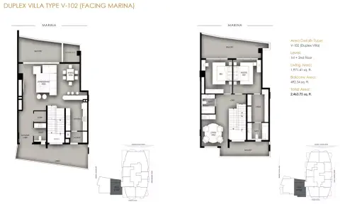 Plattegrond van 2 slaapkamers in Marina Star Residences