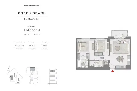 Plattegrond van 2 slaapkamers in Creek Beach Rosewater