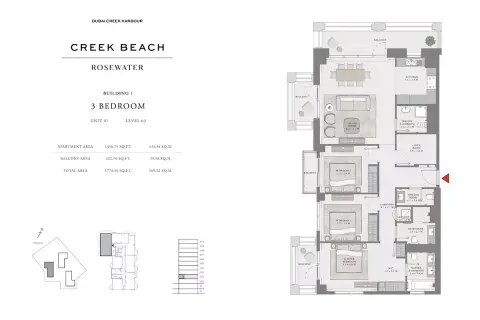 Plattegrond van 3 slaapkamers in Creek Beach Rosewater