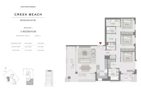 Plattegrond van 3 slaapkamers in Creek Beach Rosewater