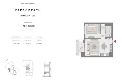 Plattegrond van 1 slaapkamer in Creek Beach Rosewater