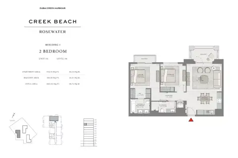 Plattegrond van 2 slaapkamers in Creek Beach Rosewater