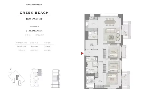 Plattegrond van 3 slaapkamers in Creek Beach Rosewater