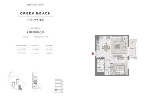 Plattegrond van 1 slaapkamer in Creek Beach Rosewater
