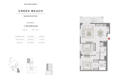 Plattegrond van 2 slaapkamers in Creek Beach Rosewater