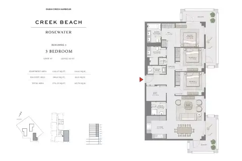 Plattegrond van 3 slaapkamers in Creek Beach Rosewater