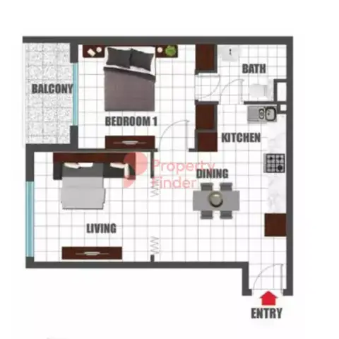 Plattegrond van 1 slaapkamer in Olivz Residence