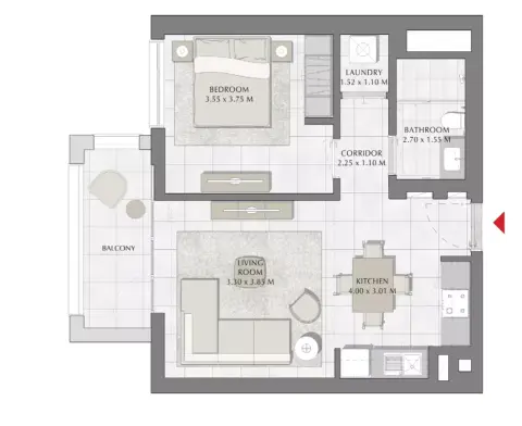 Plattegrond van 1 slaapkamer in Summer