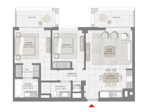 Plattegrond van 2 slaapkamers in Summer