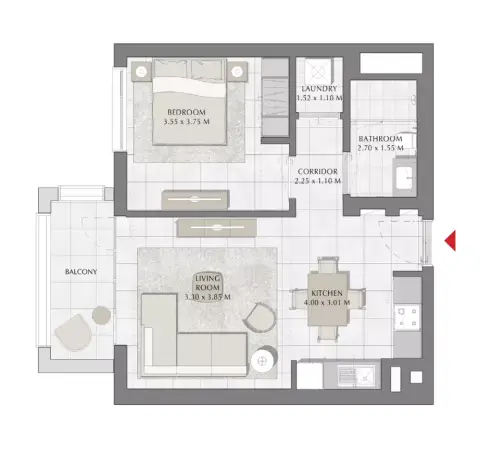 Plattegrond van 1 slaapkamer in Summer