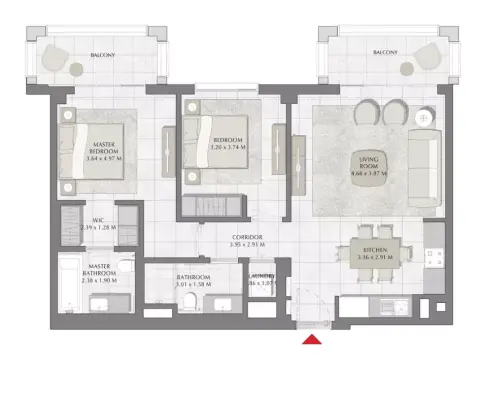 Plattegrond van 2 slaapkamers in Summer