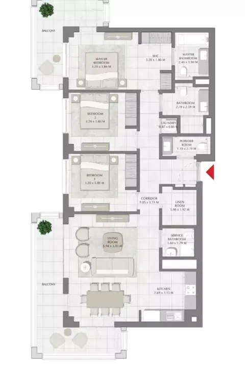 Plattegrond van 3 slaapkamers in Summer