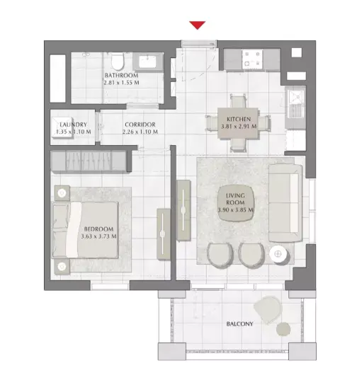 Plattegrond van 1 slaapkamer in Summer