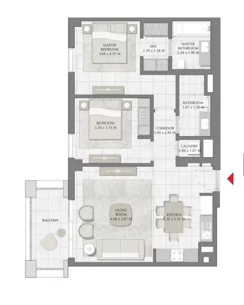 Plattegrond van 2 slaapkamers in Summer