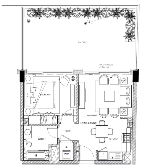 Plattegrond van 1 slaapkamer in LOCI Residences