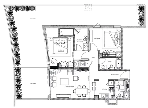 Plattegrond van 2 slaapkamers in LOCI Residences