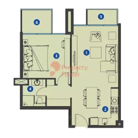 Plattegrond van 1 slaapkamer in Azizi Riviera 5